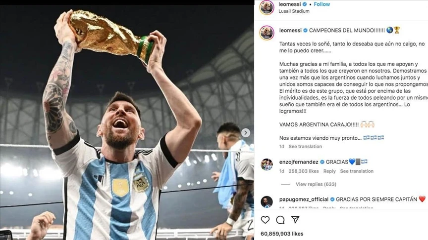 Messijeva fotografija s trofejom Svjetskog prvenstva ima najviše lajkova u povijesti Instagrama