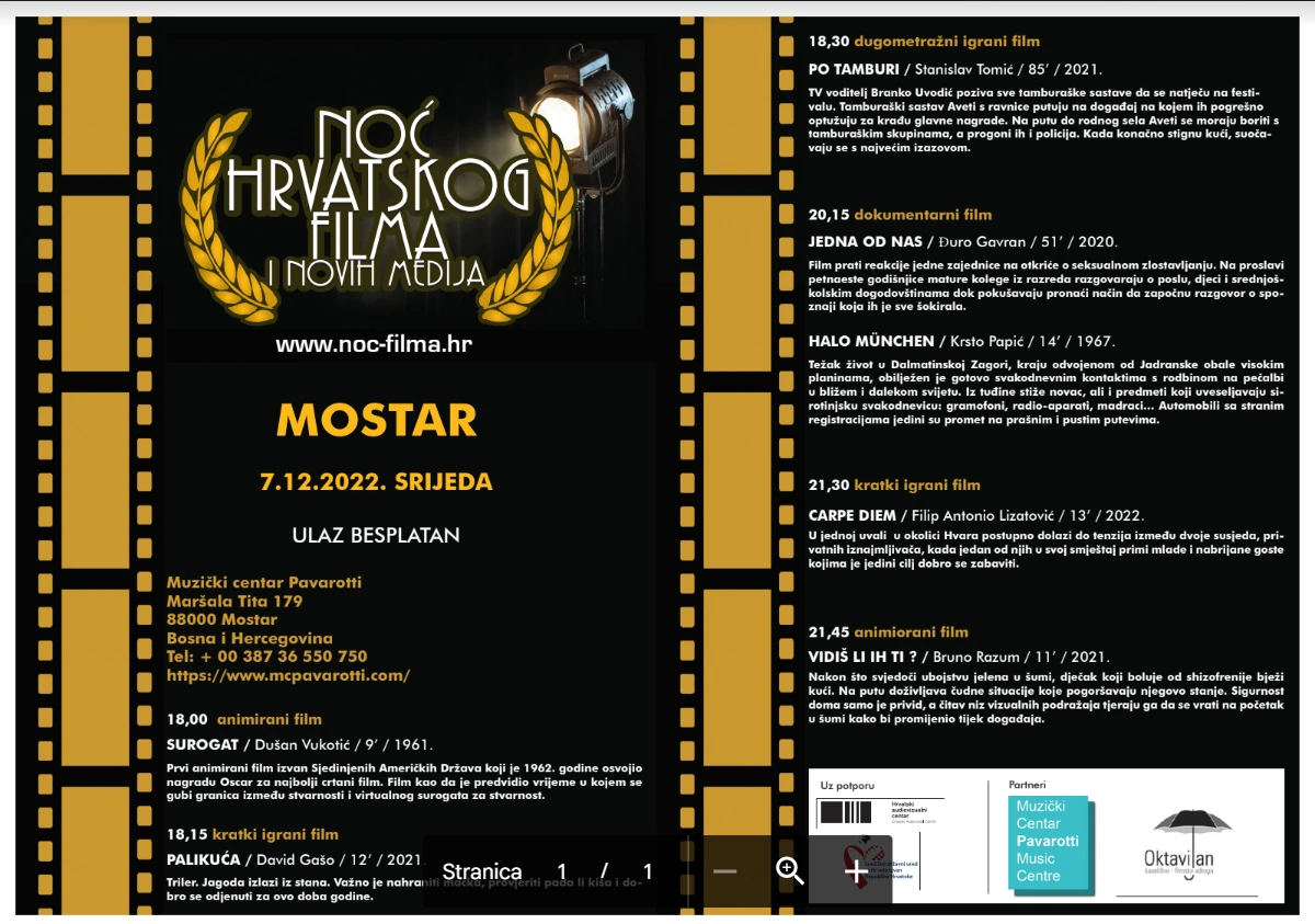 Noć hrvatskog filma u Muzičkom centru Pavarotti