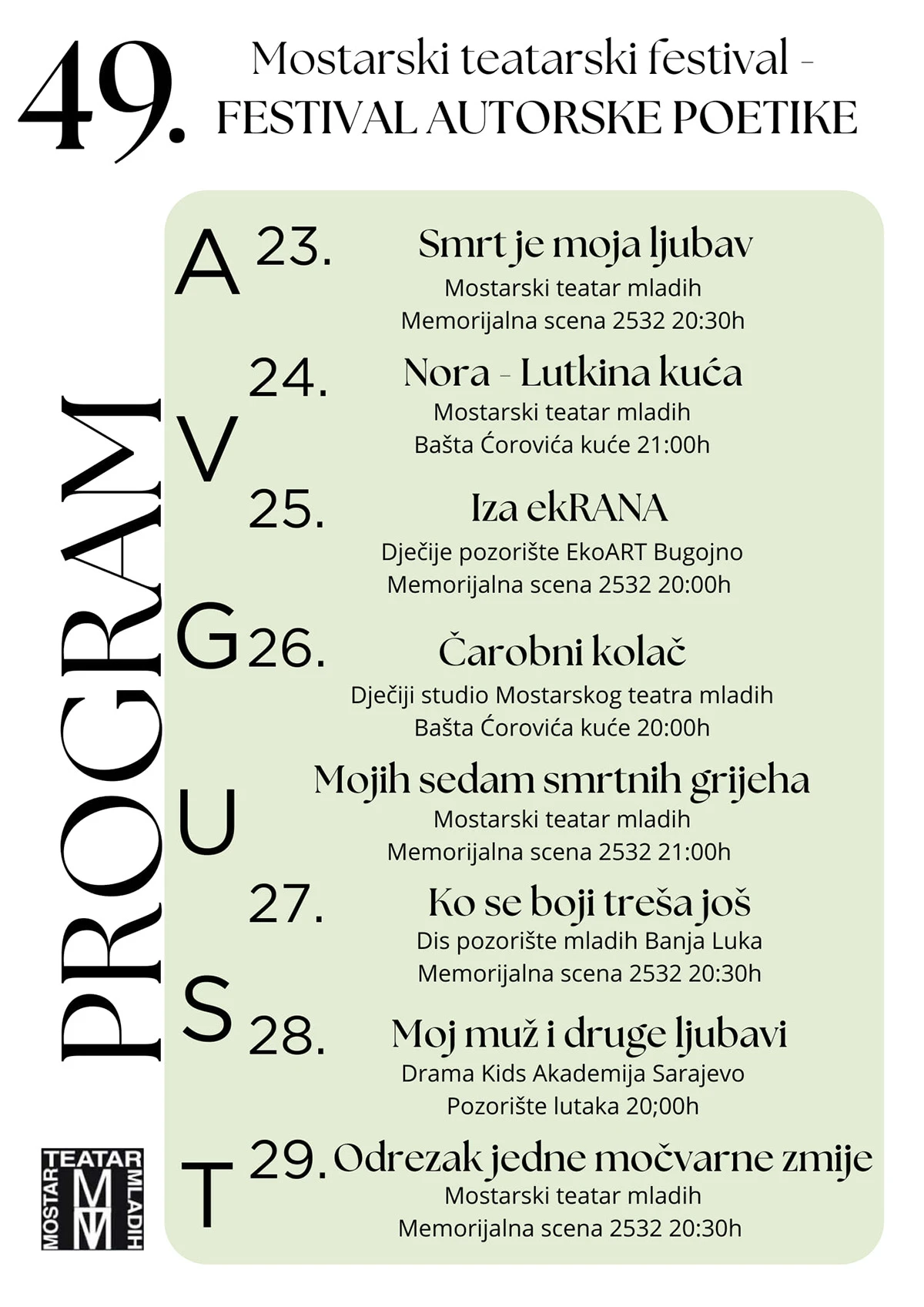 Počinje 49. Mostarski teatarski festival autorske poetike
