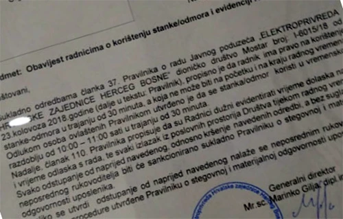 Procurio papir: Nema bježanja s posla iz Elektroprivrede