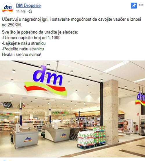 Ne nasjedajte: Lažna dm-ova nagradna igra na Facebooku