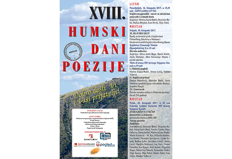 Osamnaesti 'Humski dani poezije' od 16. do 20. listopada