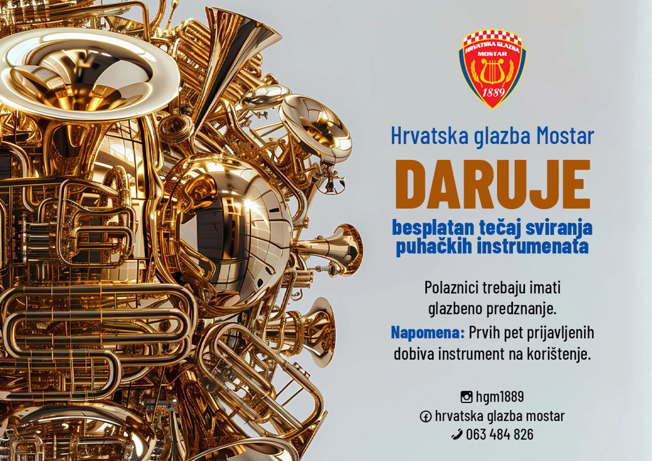 Hrvatska glazba Mostar daruje besplatan tečaj sviranja puhačkih instrumenata 