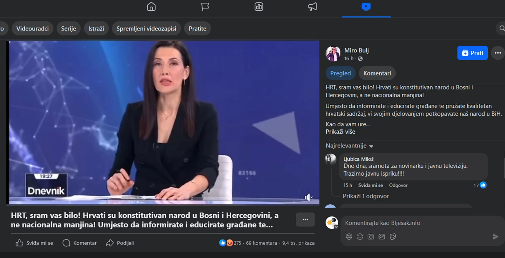 Stigle reakcije: Dnevnik Hrvatske radio televizije Hrvate u BiH nazvao nacionalnom manjinom