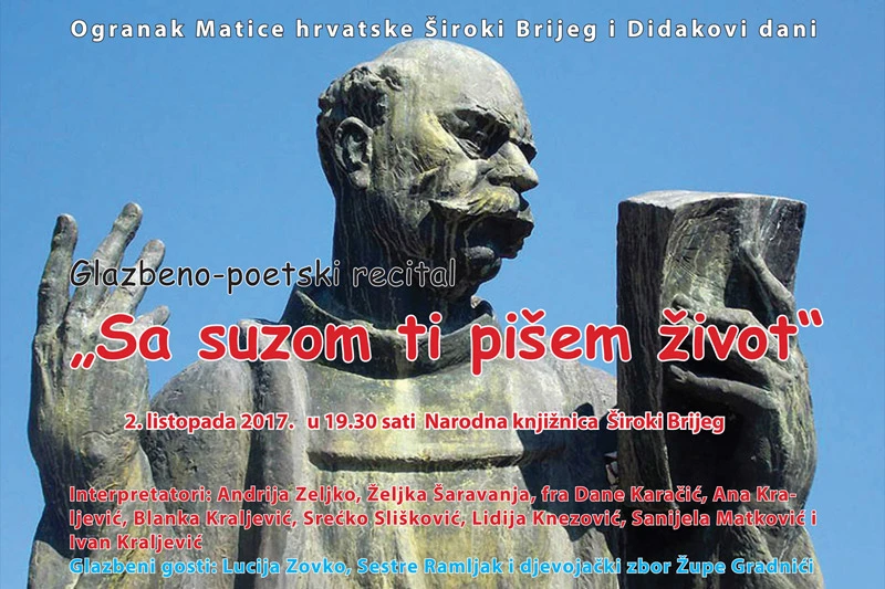 Široki Brijeg: Glazbeno-poetski recital u čast fra Didaka Buntića