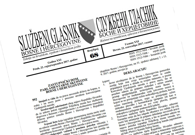 Deklaracija o Pelješkom mostu objavljena u Službenom glasniku
