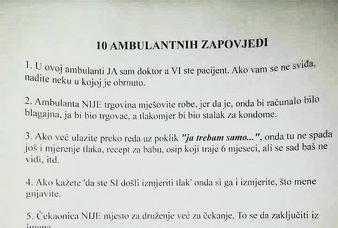 10 ambulantnih zapovijedi nasmijalo regiju