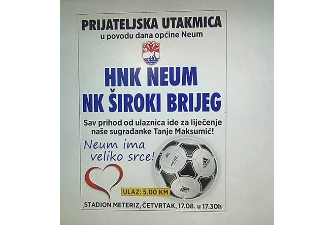 Neum: Utakmica za pomoć Tanji Maksumić