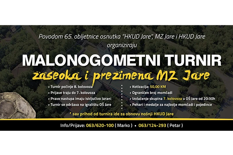 Nogometnim turnirom i večeri folklora obilježit će se 65. obljetnica HKUD-a Jare