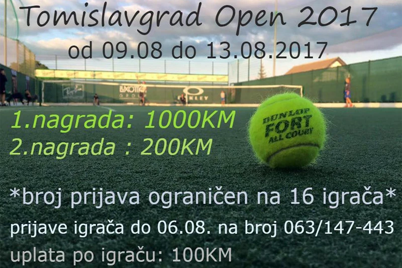 Teniski turnir ''Tomislavgrad Open 2017'' od 9. do 13. kolovoza