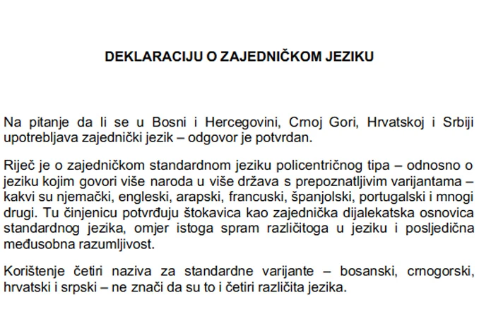 Što donosi Deklaracija o zajedničkom jeziku?