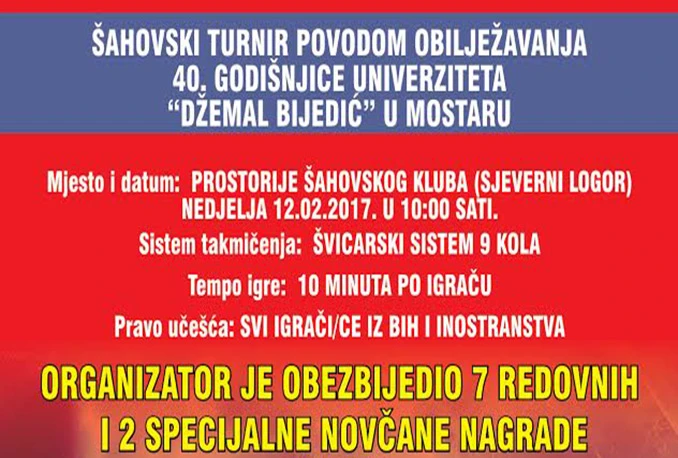 Šahovski turnir povodom rođendana Univerziteta u Mostaru