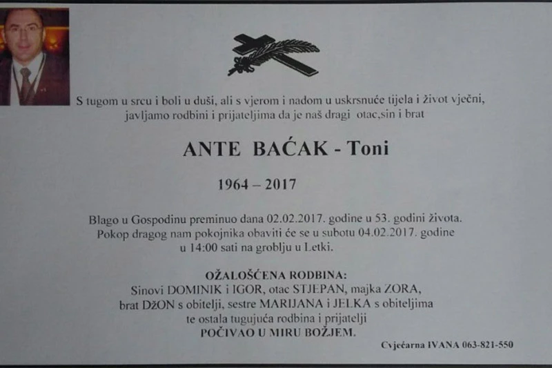 Preminuo umirovljeni brigadir Ante Baćak