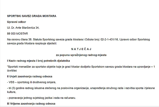 Traži se voditelj Kantarevca i Gradske banje