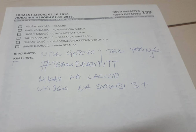 Građani BiH glasovali za Brad Pitta, Đanija, davali kladioničarske savjete...