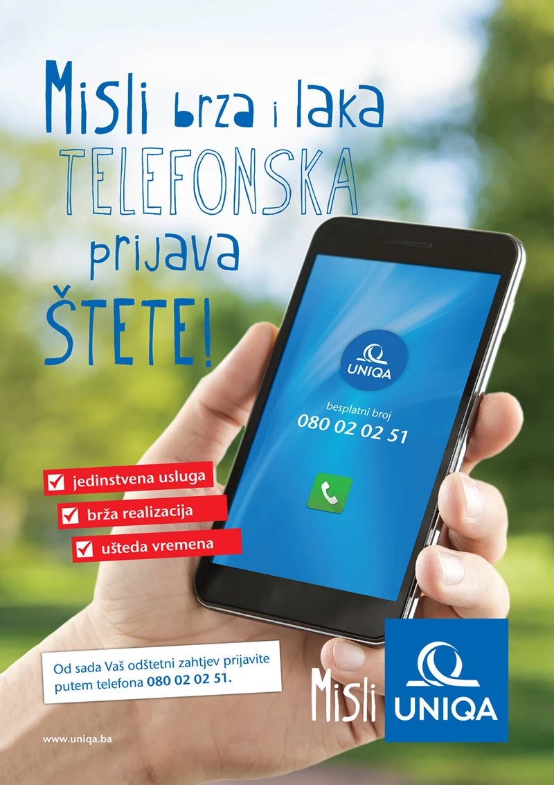 UNIQA osiguranje uvelo novu uslugu – telefonsku prijavu odštetnih zahtjeva