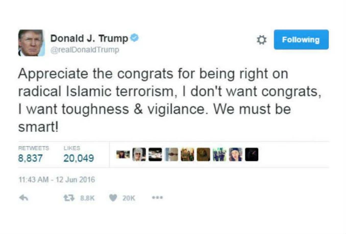 Trump zadovoljan što je bio u pravu oko islamizma