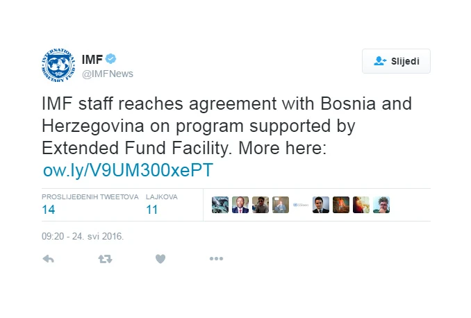 MMF odobrio BiH kredit od 550 milijuna