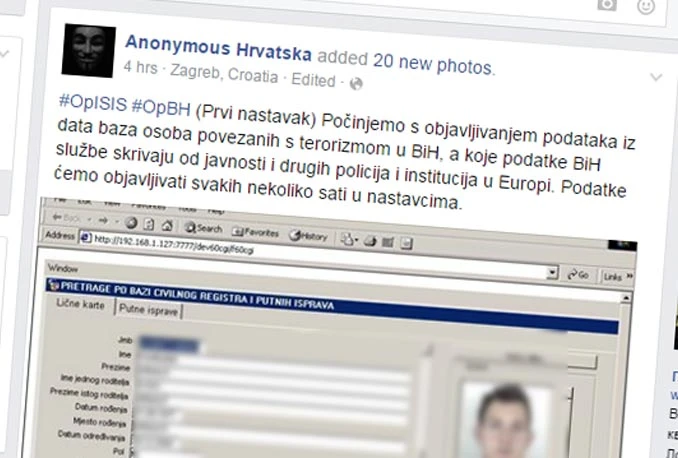Anonymousi objavljuju podatke osoba povezanih s terorizmom u BiH