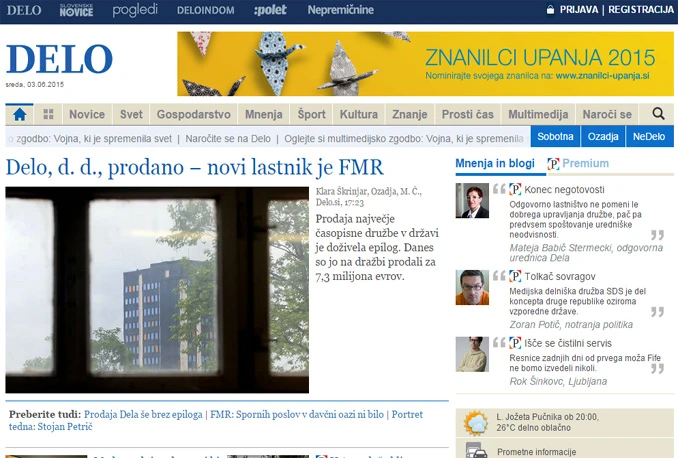 Slovensko ''Delo'' prodano za 7,3 milijuna eura