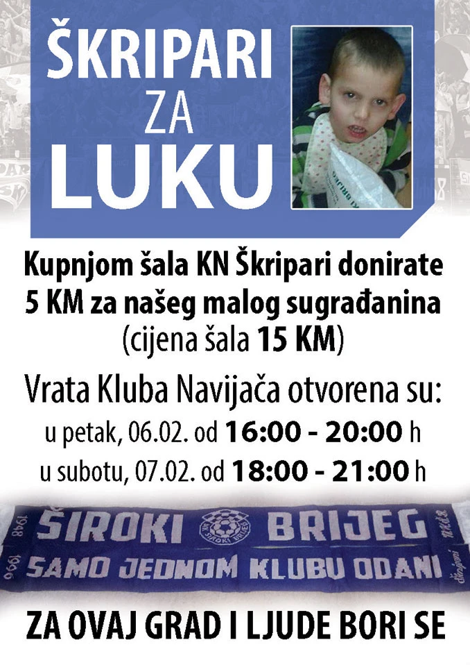 Škripari za Luku: Kupi šal, pomozi Luki Barešiću