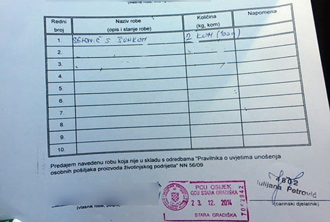 Hrvatski carinik na granici s BiH trudnici oduzeo sendviče