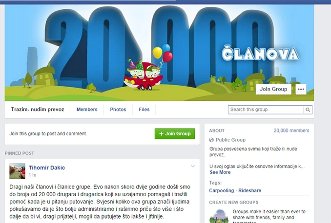 Facebook grupa ''Tražim-nudim prijevoz'' dosegnula 20.000 članova