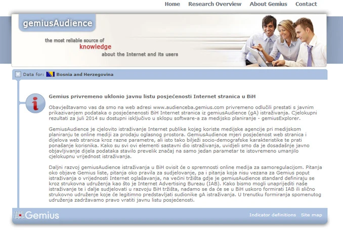 Gemius privremeno uklonio javnu listu posjećenosti internet stranica u BiH