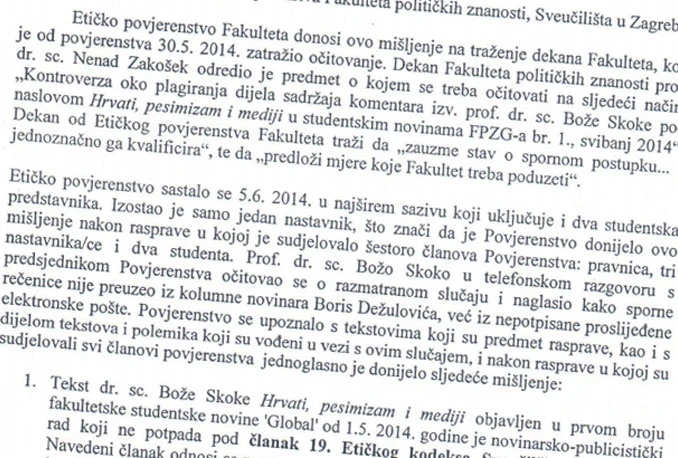 Prepisivač Skoko proglašen neetičnim, ali nije kažnjen