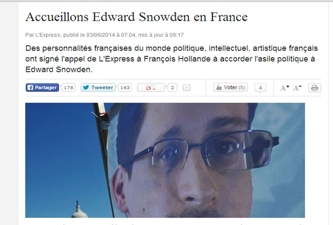 L'Express pokreće peticiju za azil Snowdenu