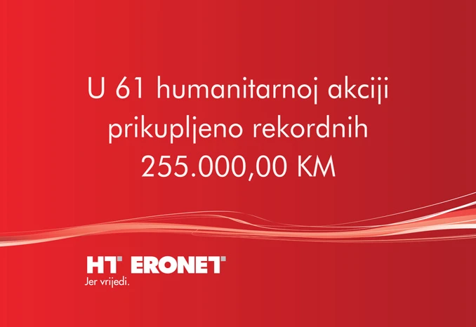 Putem humanitarnih telefona HT Eroneta u prošloj godini prikupljeno rekordnih 255.000,00 KM