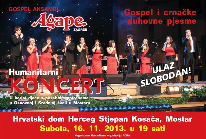 U Mostaru humanitarni koncert Gospel ansambla Agape iz Zagreba