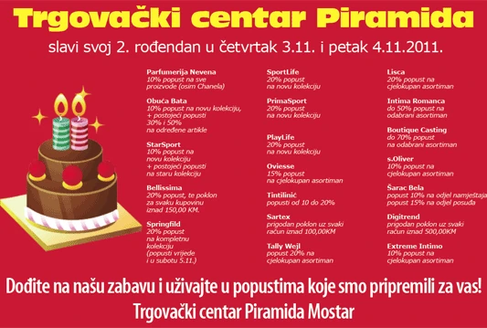 Trgovački centar Piramida slavi svoj drugi rođendan