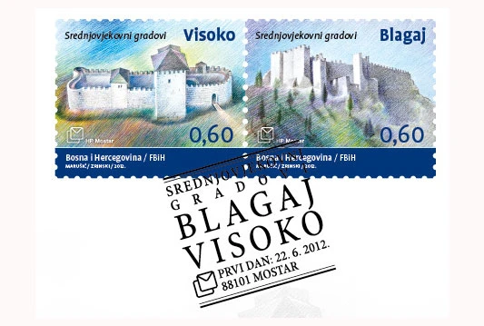 Srednjovjekovni gradovi Blagaj i Visoko na marka Hrvatske pošte Mostar