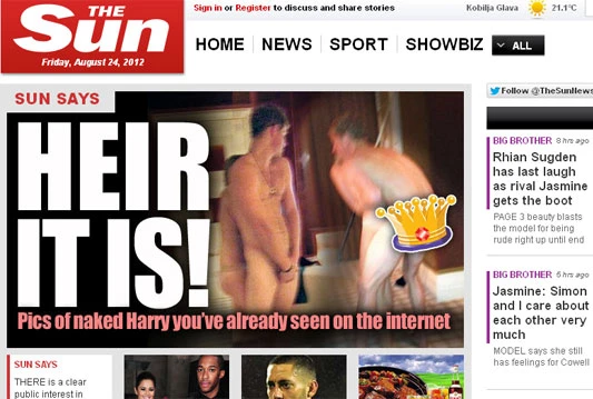 "The Sun" objavio fotografije nagog princa unatoč zahtjevu odvjetnika kraljevske obitelji