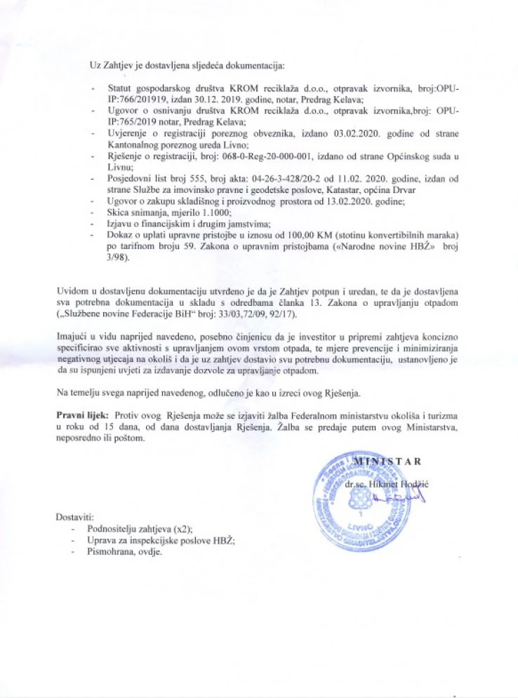 Đapo dostavila dokumente vezane za otpad u Drvaru
