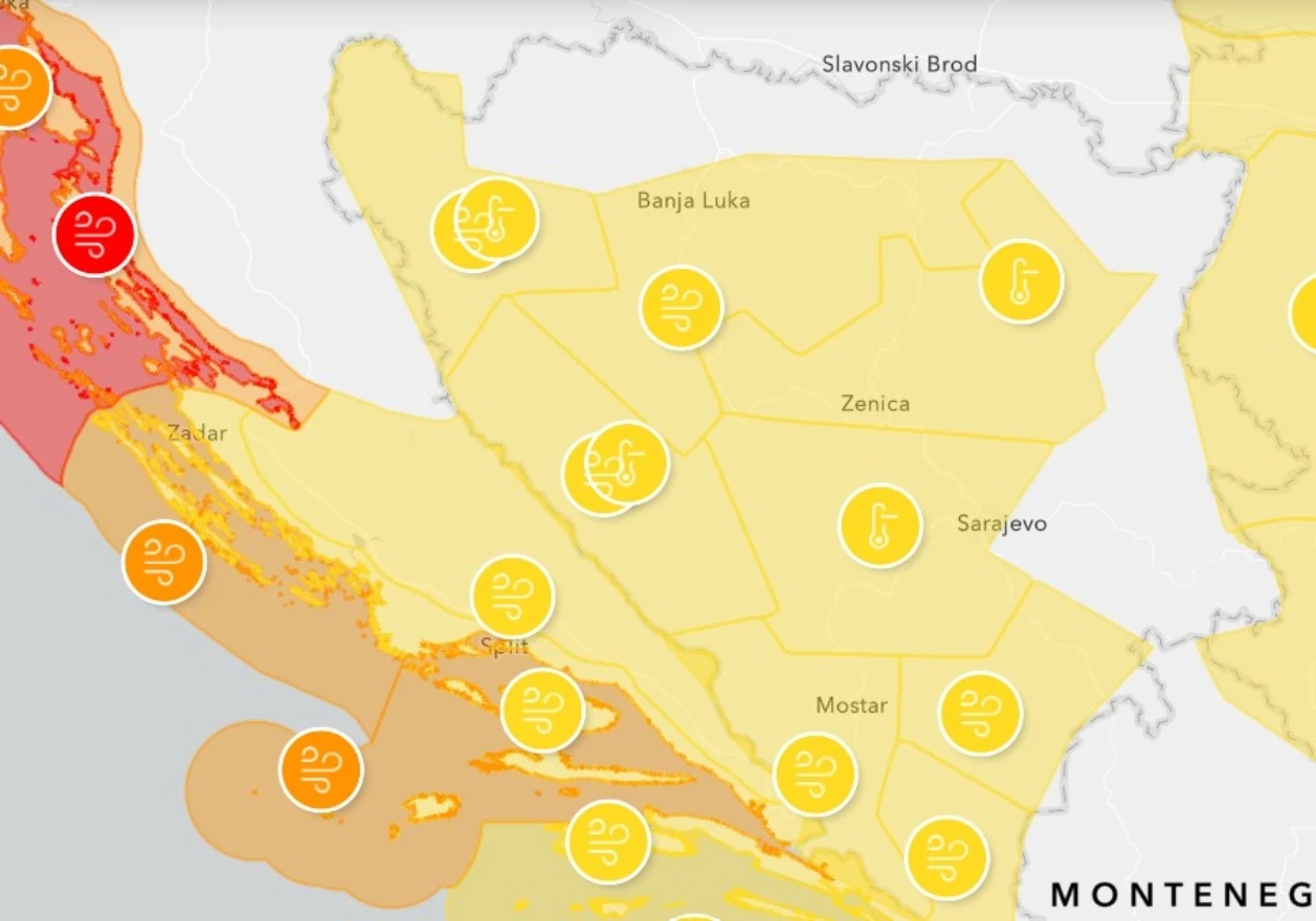 Upaljen žuti meteoalarm: Mostarcima se savjetuje oprez zbog jakog vjetra i mogućih krhotina