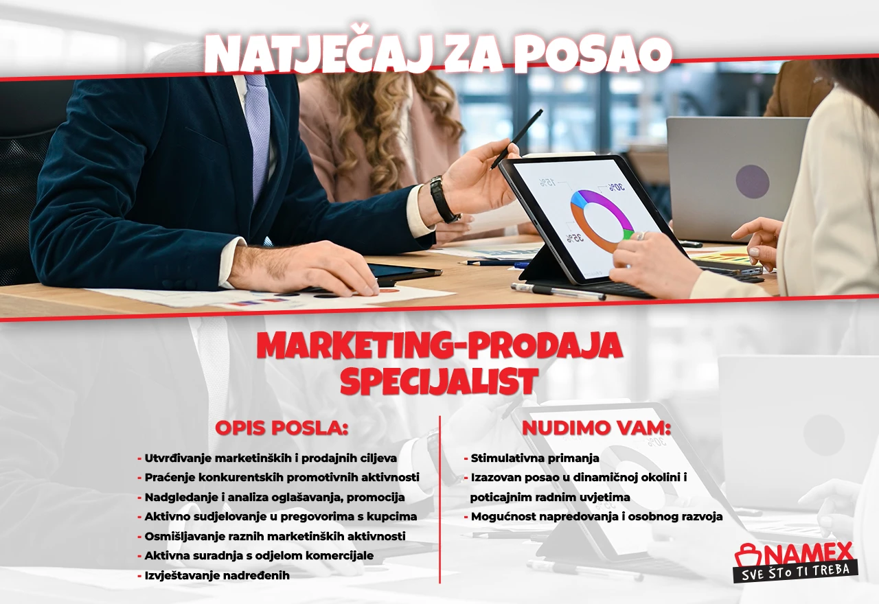 Natječaj za radno mjesto:  Marketing - Prodaja Specijalist