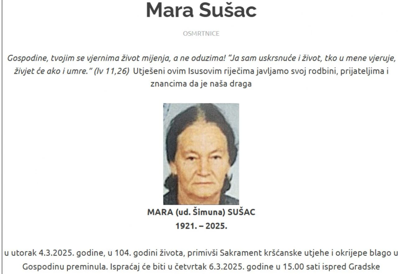 Mostarka Mara Sušac preminula u 104. godini