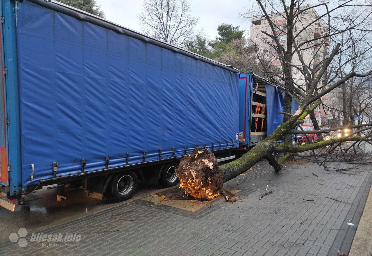 FOTO | Mostar: Šleper oborio stablo, vatrogasci na terenu