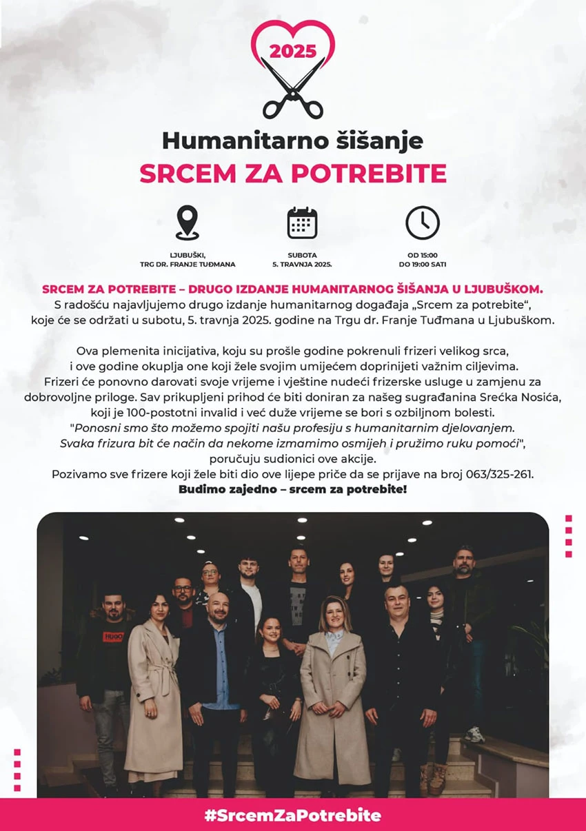Ljubuški frizeri šišaju za Srećka: Humanitarna akcija ''Srcem za potrebite''