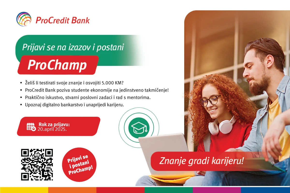 ProCredit Bank poziva studente na prestižno takmičenje ProChamp: Najboljima nagrada od 5.000 KM