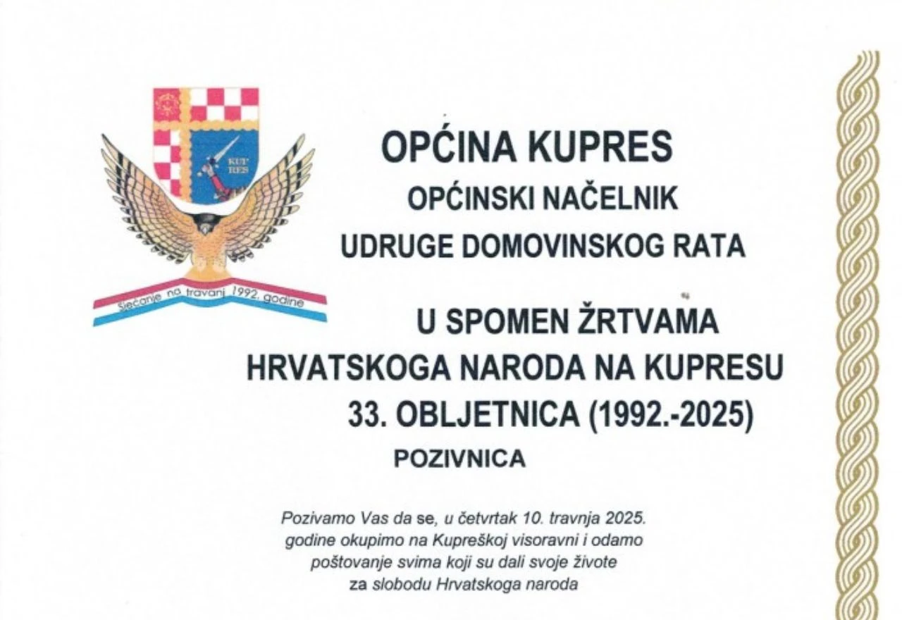 Kupres obilježava 33. obljetnicu stradanja Hrvata