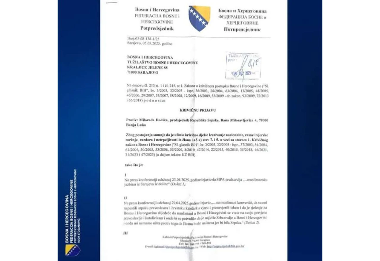 Stojanović podnio kaznenu prijavu protiv Dodika zbog vrijeđanja Bošnjaka