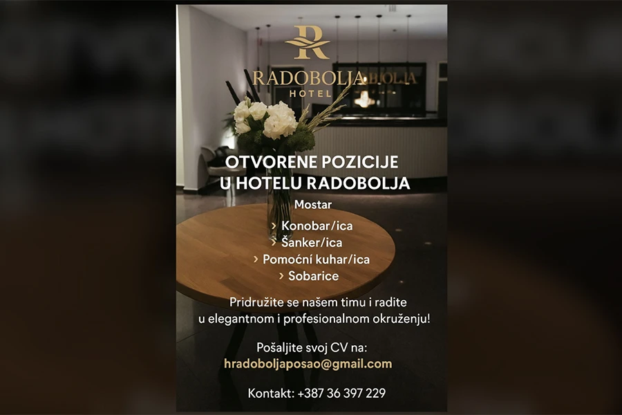Otvorene pozicije u Hotelu Radobolja – Mostar