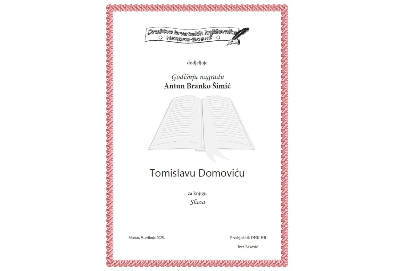 Tomislavu Domoviću dodijeljena Godišnja nagrada Antun Branko Šimić