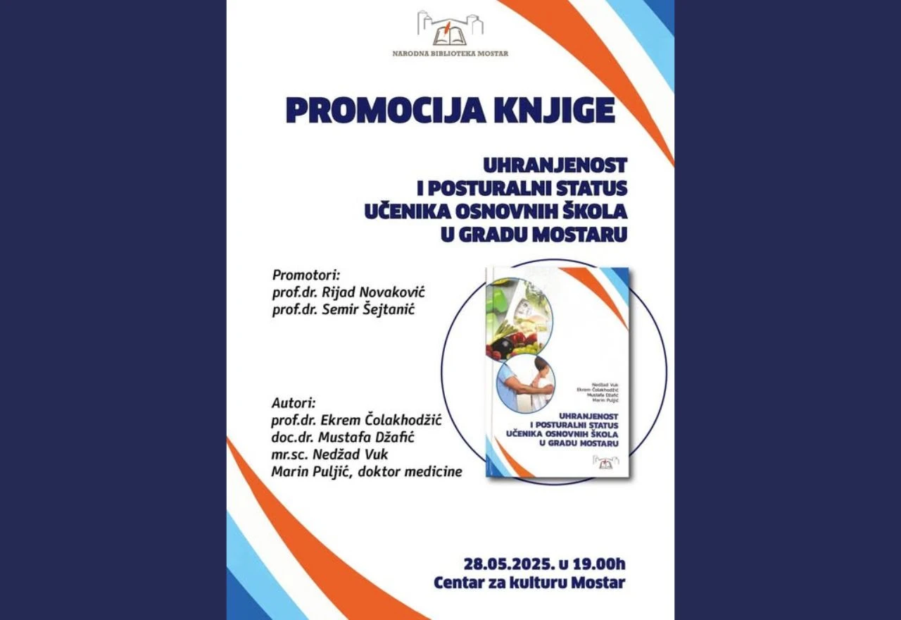 Narodna biblioteka Mostar večeras predstavlja knjigu o prehrani osnovnoškolaca