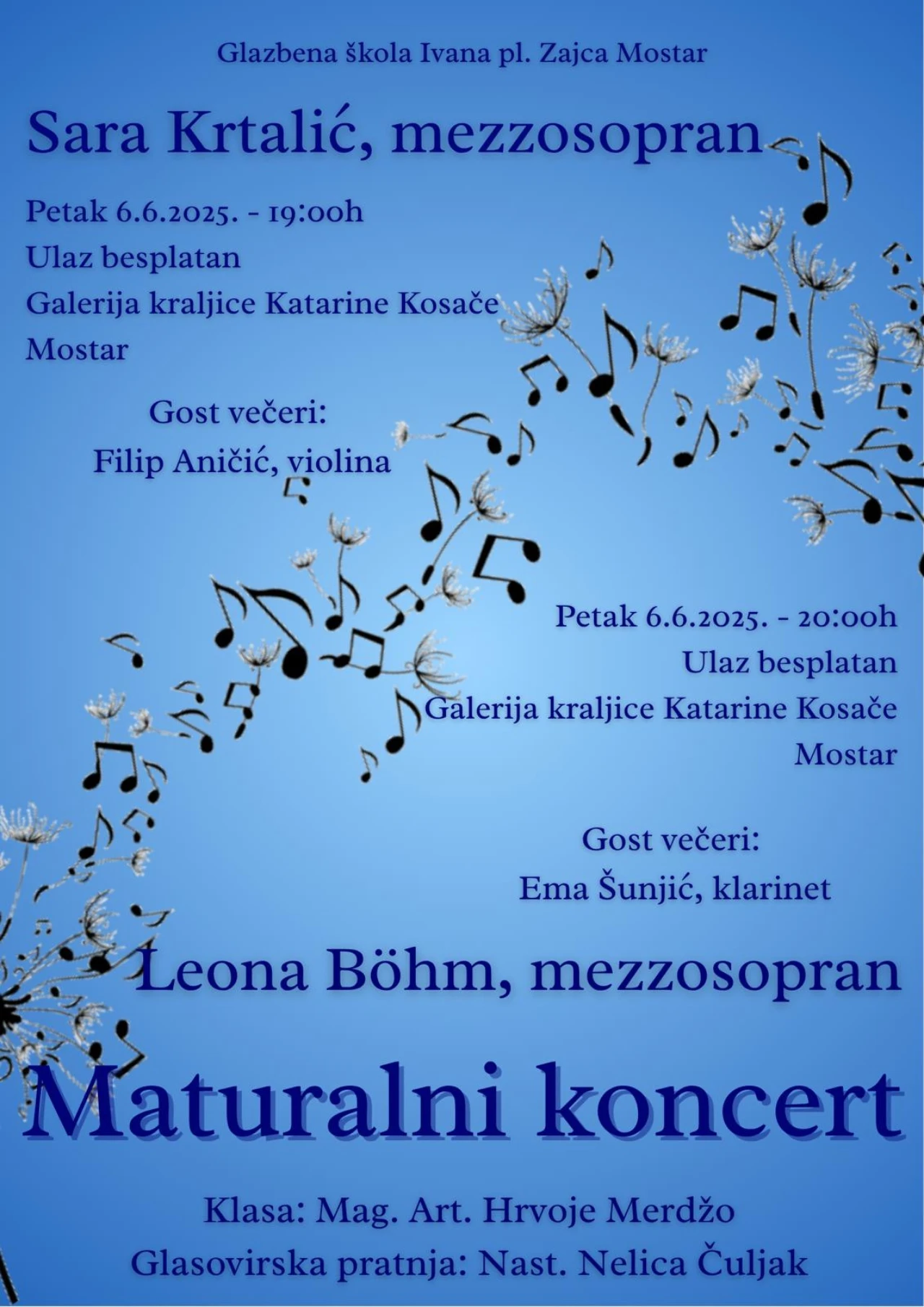 Maturalni koncerti Leone Böhm i Sare Krtalić u Mostaru