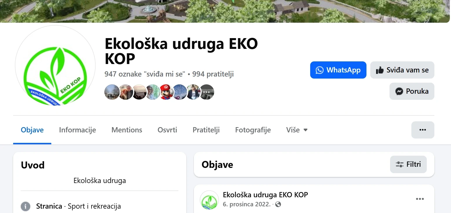 Facebook profil Ekološke udruge EKO KOP