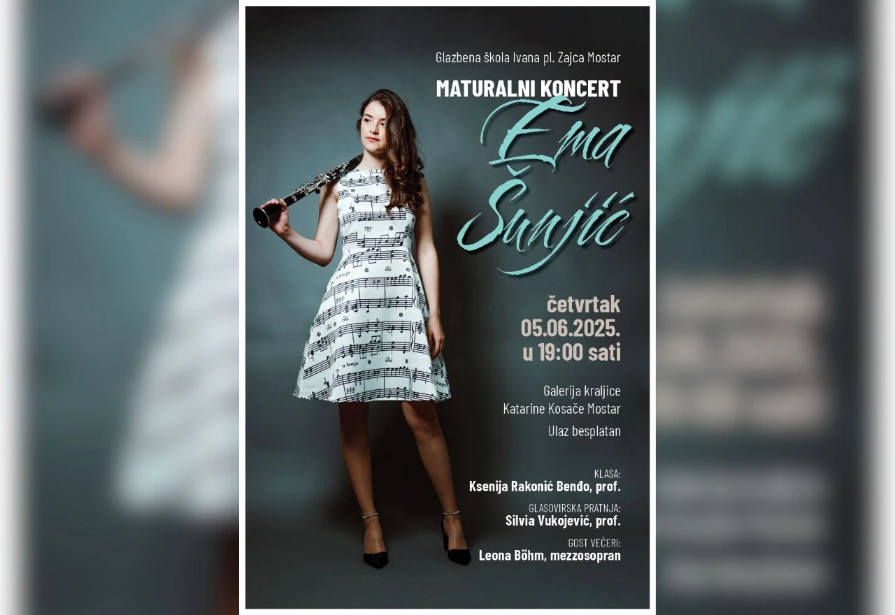 Klarinetistica Ema Šunjić održava završni koncert u Mostaru
